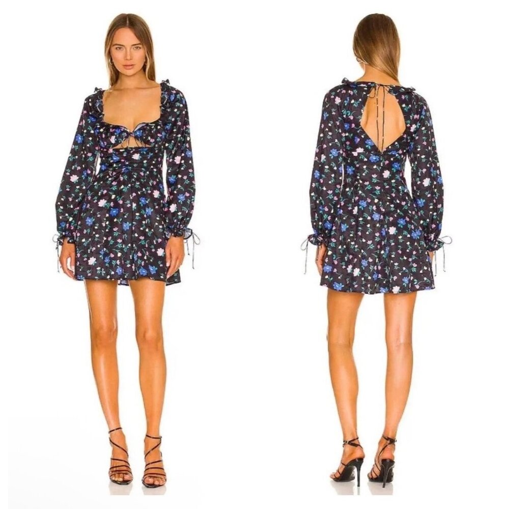 For Love and Lemons Lexy Black Floral Long Sleeve Mini Dress  New small